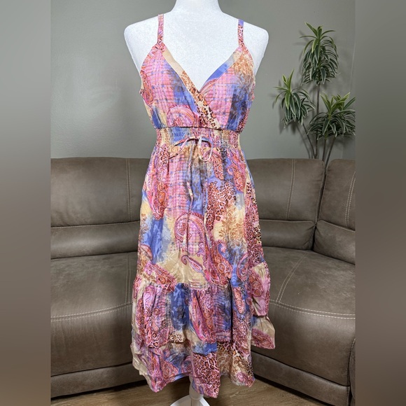 NWT Chaudry KC Anthropologie Leopard Paisley Watercolor Print Dress Sz Medium - Picture 2 of 16